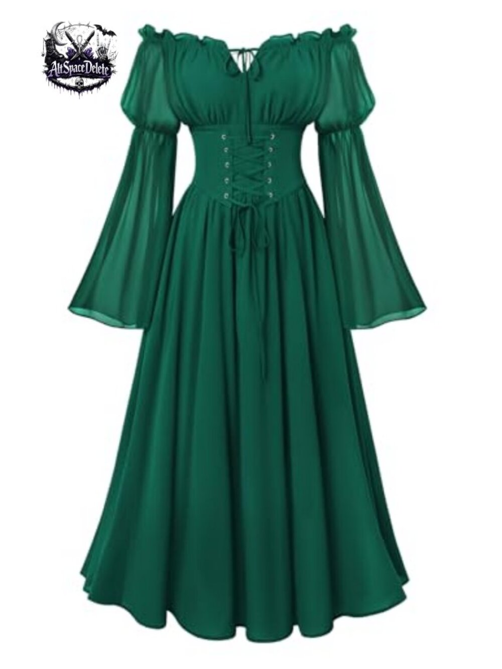 Renaissance Corset Dress Off Shoulder Bell Sleeve Peasant Costume